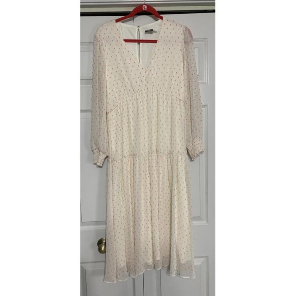 Maison Tara Cream W Coral Fabric Dots Chiffon Cottagecore Prairie Tiered Dress 8